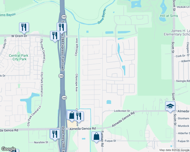 map of restaurants, bars, coffee shops, grocery stores, and more near 2651 Skyview Knoll Court in Houston