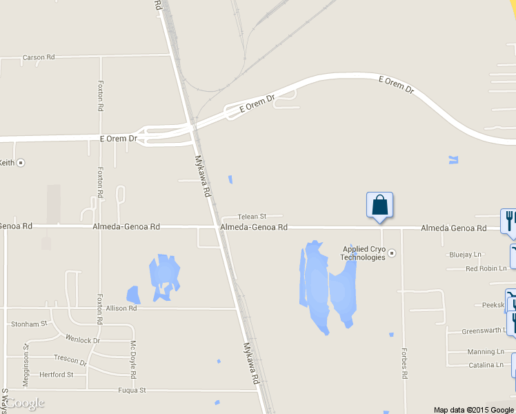 map of restaurants, bars, coffee shops, grocery stores, and more near 6821 Telean Street in Houston