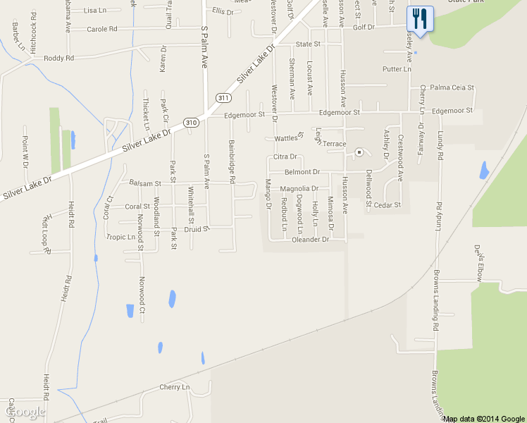 map of restaurants, bars, coffee shops, grocery stores, and more near 224 Mango Drive in Palatka