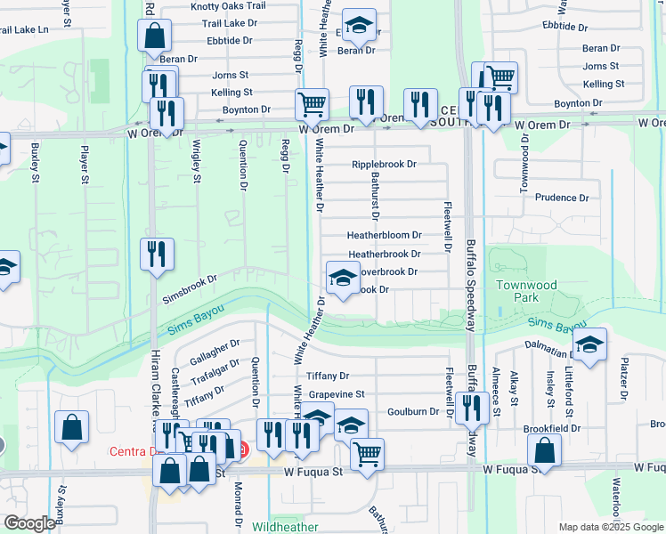 map of restaurants, bars, coffee shops, grocery stores, and more near 4018 Cloverbrook Drive in Houston