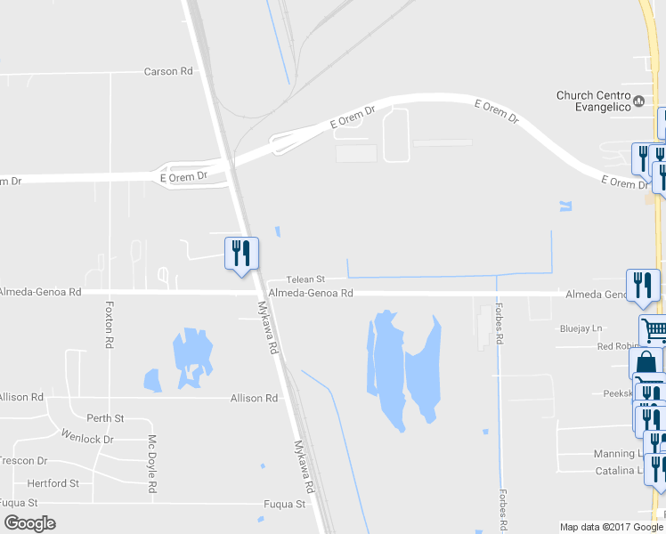 map of restaurants, bars, coffee shops, grocery stores, and more near 6833 Telean Street in Houston