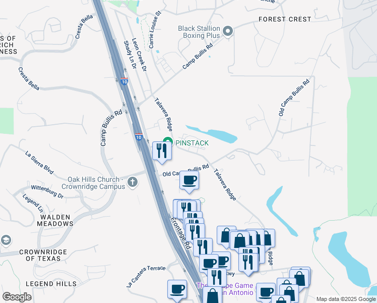map of restaurants, bars, coffee shops, grocery stores, and more near 19237 Talavera Ridge in San Antonio