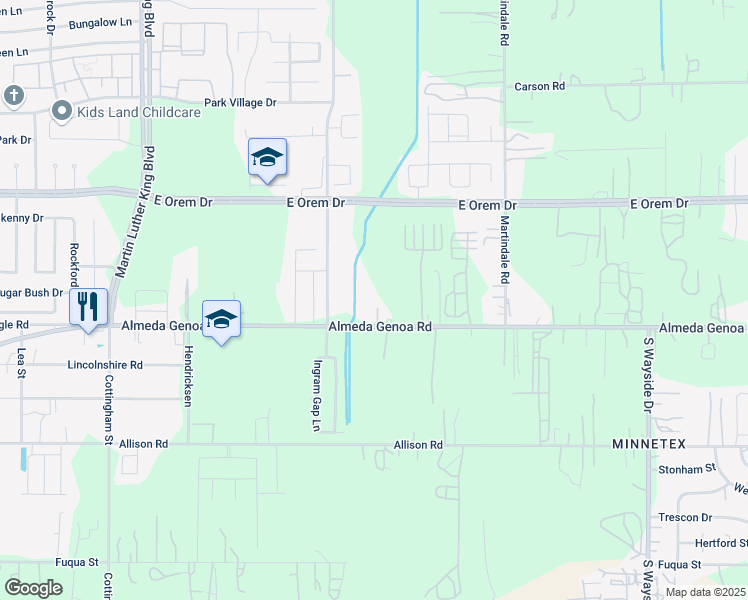 map of restaurants, bars, coffee shops, grocery stores, and more near 5343 Almeda-Genoa Road in Houston