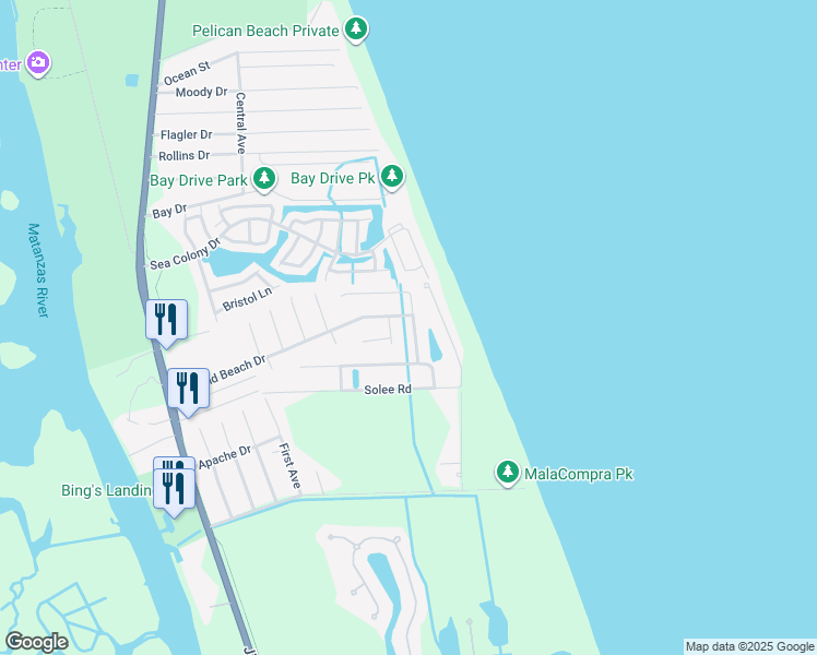 map of restaurants, bars, coffee shops, grocery stores, and more near 14 Mahoe Dr S in Palm Coast