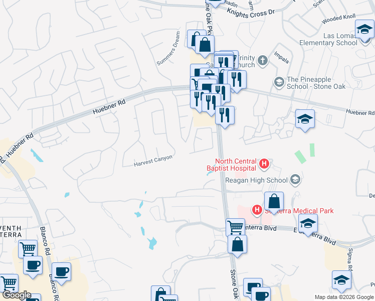 map of restaurants, bars, coffee shops, grocery stores, and more near 715 South Birdsong Way in San Antonio