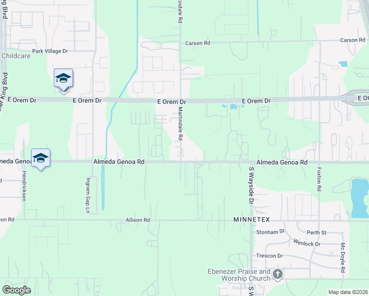 map of restaurants, bars, coffee shops, grocery stores, and more near 12933 Martindale Road in Houston