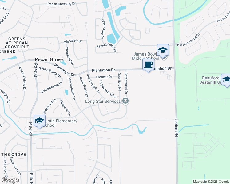 map of restaurants, bars, coffee shops, grocery stores, and more near 1111 Copperwood Court in Richmond