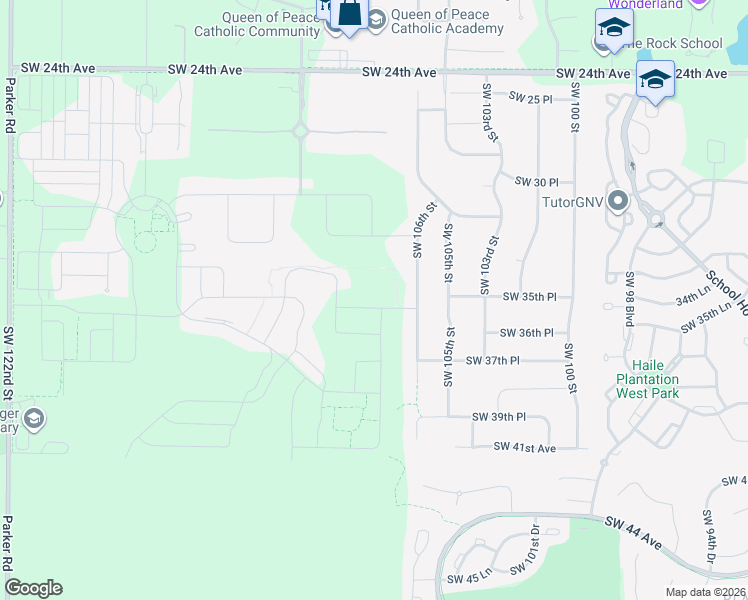 map of restaurants, bars, coffee shops, grocery stores, and more near 3564 Southwest 106th Street in Gainesville