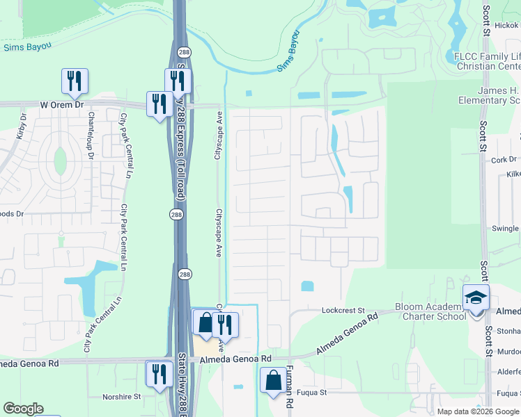 map of restaurants, bars, coffee shops, grocery stores, and more near 2651 Skyview Knoll Court in Houston