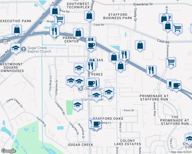 map of restaurants, bars, coffee shops, grocery stores, and more near 507 Dulles Avenue in Stafford