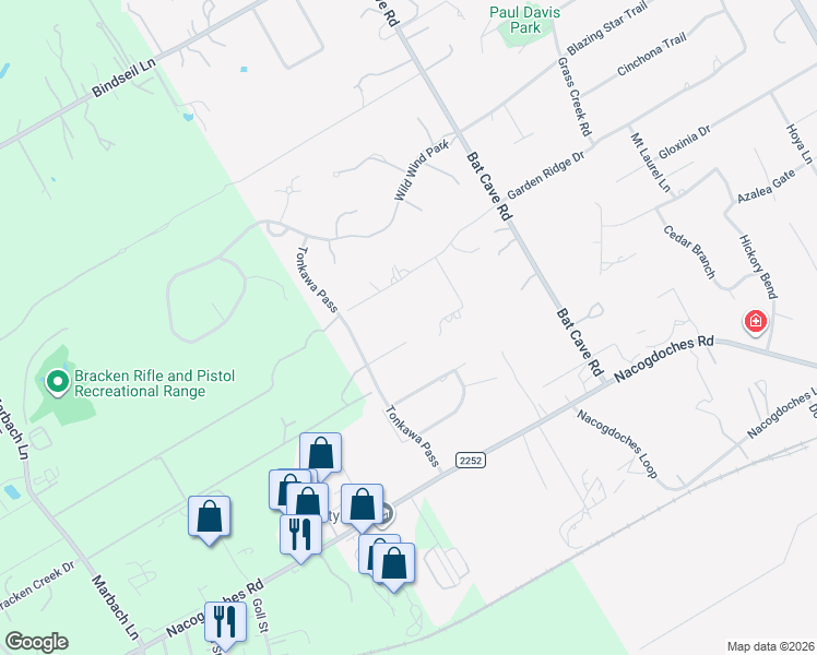 map of restaurants, bars, coffee shops, grocery stores, and more near 8823 Timmerman Cove in Garden Ridge