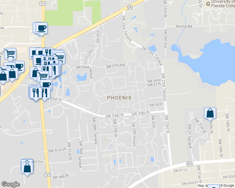 map of restaurants, bars, coffee shops, grocery stores, and more near in Gainesville