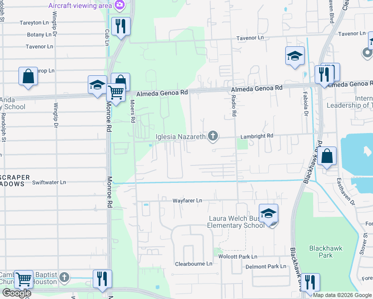 map of restaurants, bars, coffee shops, grocery stores, and more near in Houston