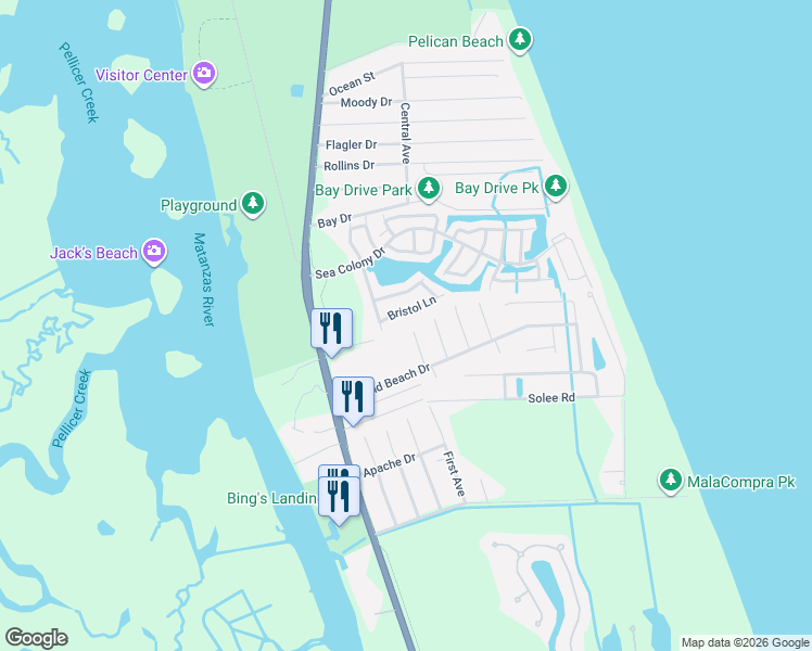 map of restaurants, bars, coffee shops, grocery stores, and more near 9 Sweet Bay Drive in Palm Coast