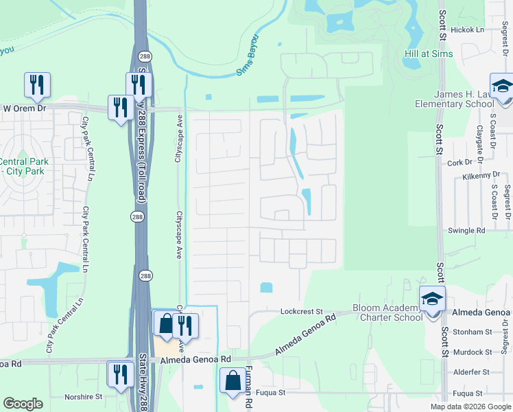 map of restaurants, bars, coffee shops, grocery stores, and more near 2734 Skyview Knoll Court in Houston
