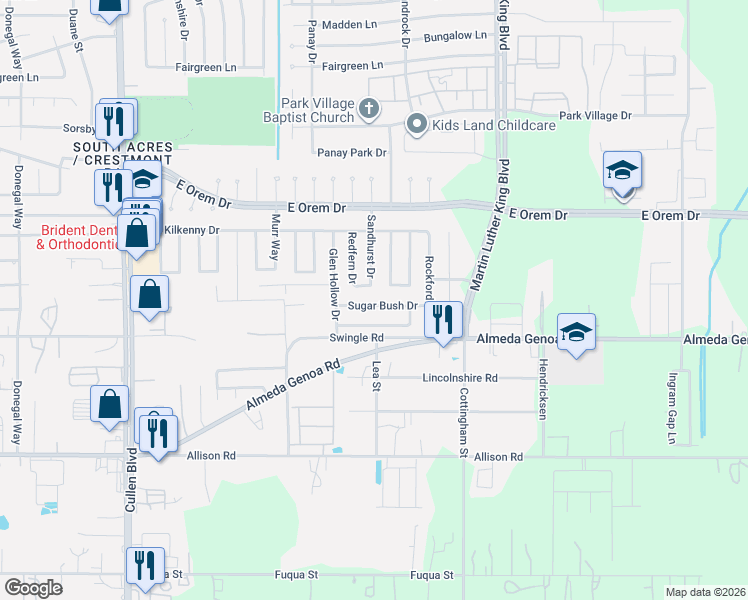 map of restaurants, bars, coffee shops, grocery stores, and more near 5246 Sugar Bush Drive in Houston