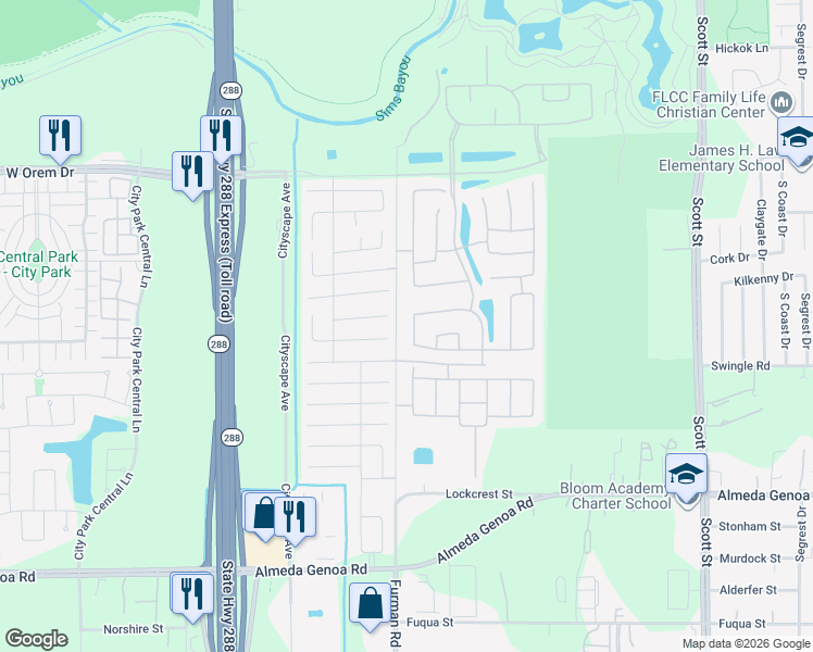 map of restaurants, bars, coffee shops, grocery stores, and more near 2734 Skyview Knoll Court in Houston