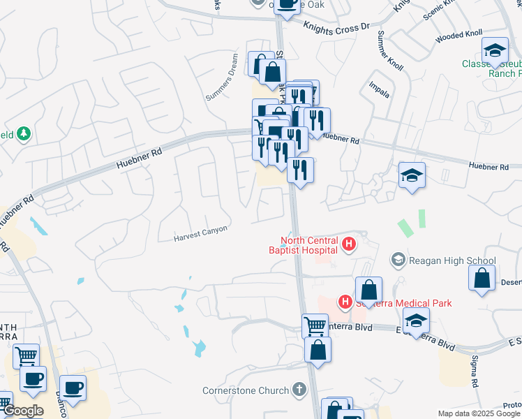 map of restaurants, bars, coffee shops, grocery stores, and more near 627 South Birdsong Way in San Antonio
