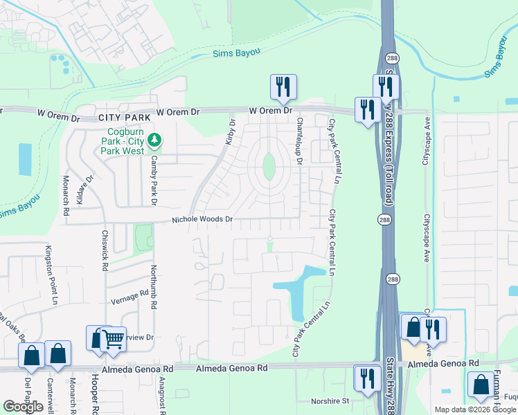 map of restaurants, bars, coffee shops, grocery stores, and more near 11929 Prior Park Drive in Houston