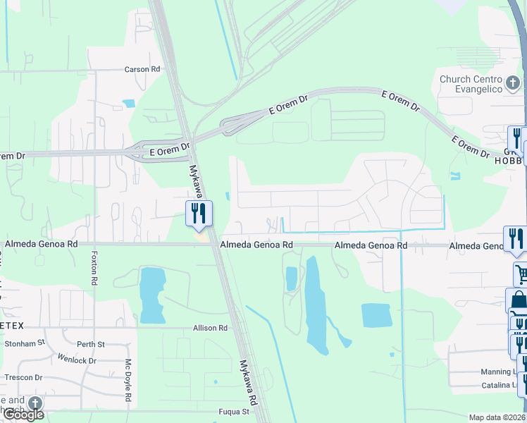 map of restaurants, bars, coffee shops, grocery stores, and more near 6833 Telean Street in Houston