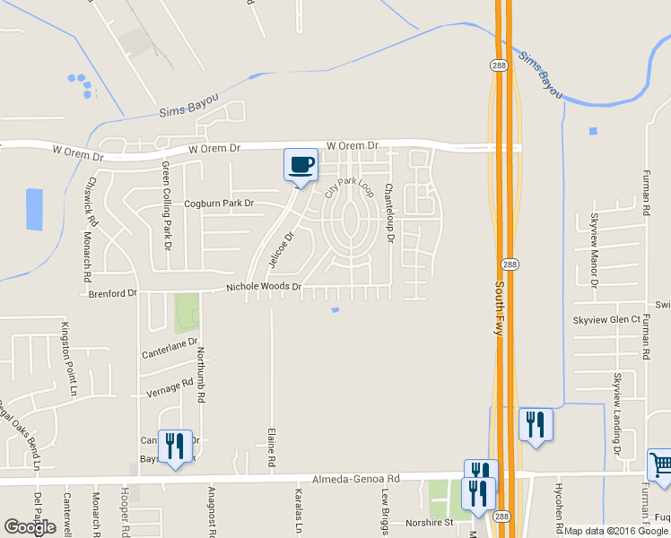 map of restaurants, bars, coffee shops, grocery stores, and more near 11929 Prior Park Drive in Houston