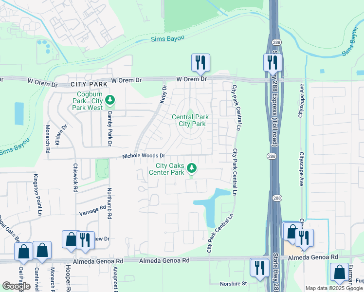 map of restaurants, bars, coffee shops, grocery stores, and more near 11929 Prior Park Drive in Houston