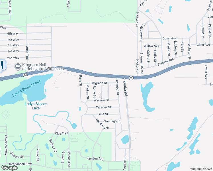 map of restaurants, bars, coffee shops, grocery stores, and more near 109 Corinth Street in Interlachen