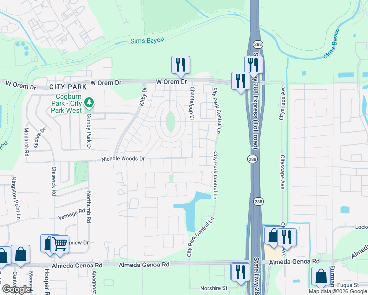 map of restaurants, bars, coffee shops, grocery stores, and more near 11964 Chanteloup Drive in Houston