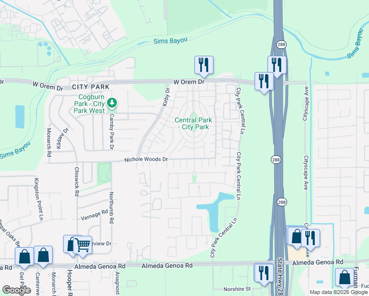 map of restaurants, bars, coffee shops, grocery stores, and more near 11929 Prior Park Drive in Houston