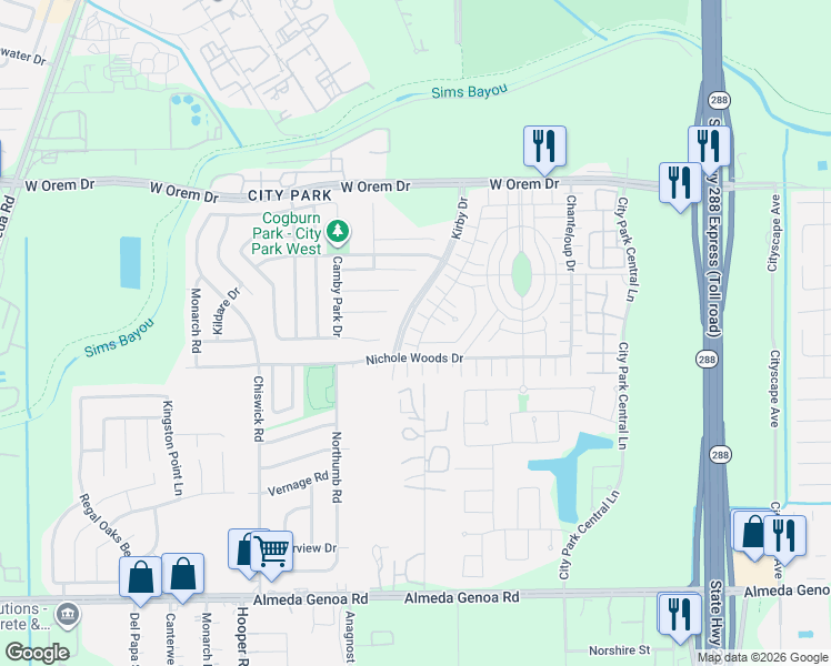 map of restaurants, bars, coffee shops, grocery stores, and more near 11948 Jelicoe Drive in Houston