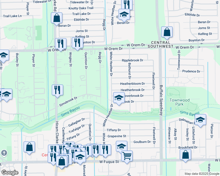 map of restaurants, bars, coffee shops, grocery stores, and more near 4018 Cloverbrook Drive in Houston