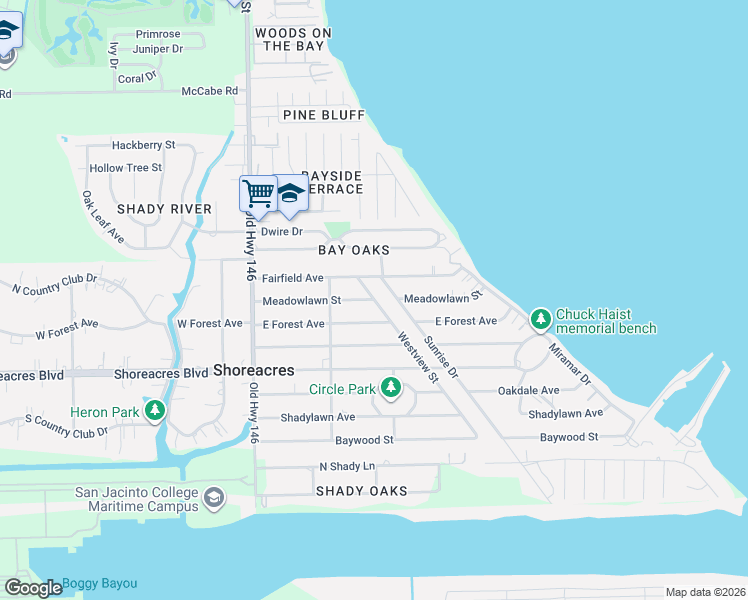 map of restaurants, bars, coffee shops, grocery stores, and more near 504 East Forest Avenue in Harris County