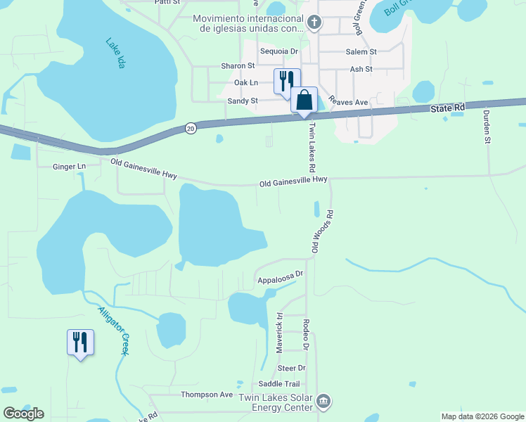 map of restaurants, bars, coffee shops, grocery stores, and more near 1017 Old Gainesville Highway in Interlachen