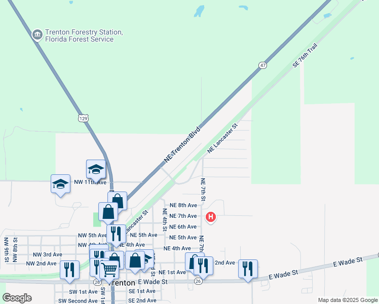 map of restaurants, bars, coffee shops, grocery stores, and more near 383 Northeast Rowland Boulevard in Trenton