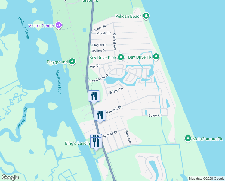 map of restaurants, bars, coffee shops, grocery stores, and more near 26 Bristol Lane in Palm Coast