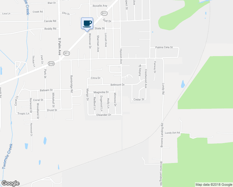 map of restaurants, bars, coffee shops, grocery stores, and more near 201 Mimosa Drive in Palatka