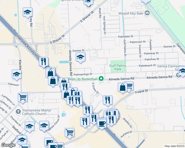 map of restaurants, bars, coffee shops, grocery stores, and more near 11510 21st Street in Houston