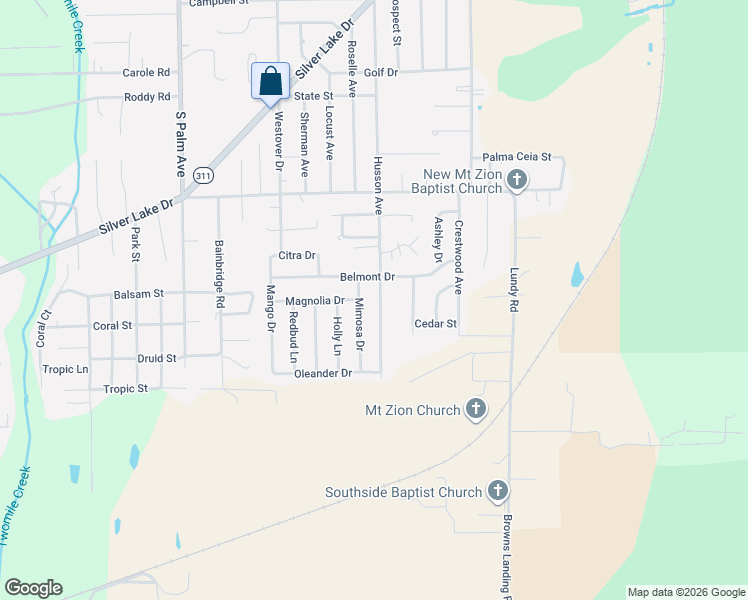 map of restaurants, bars, coffee shops, grocery stores, and more near 103 Mimosa Drive in Palatka