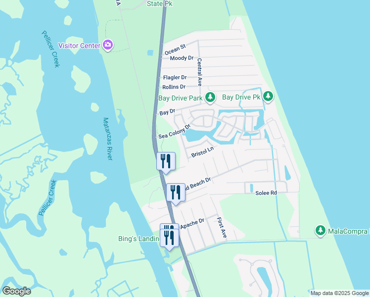 map of restaurants, bars, coffee shops, grocery stores, and more near 48 Bristol Drive in Palm Coast