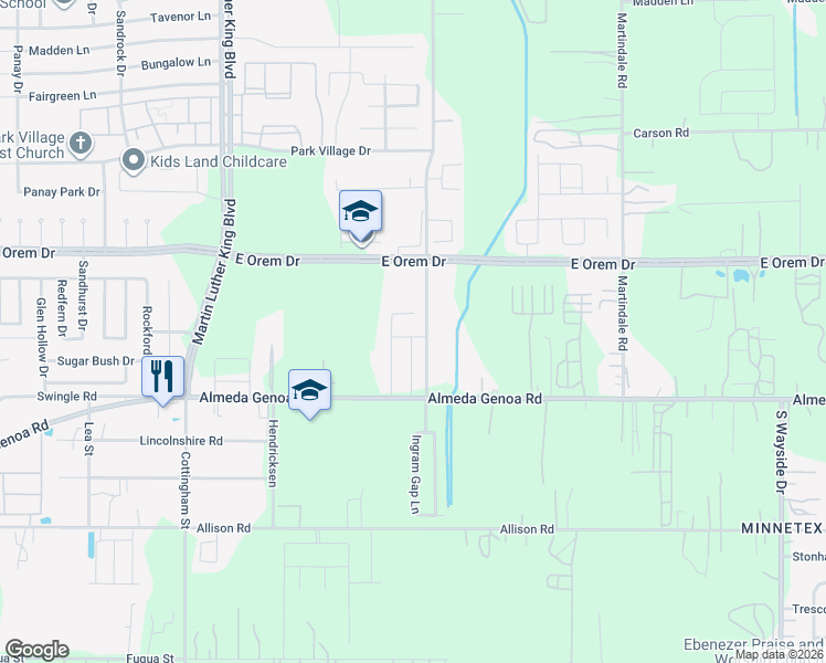 map of restaurants, bars, coffee shops, grocery stores, and more near 5108 Frisch Street in Houston