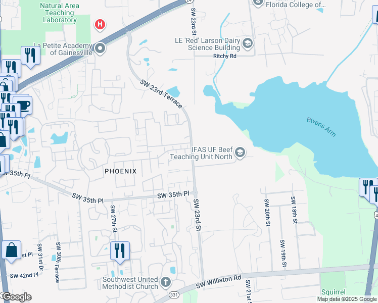 map of restaurants, bars, coffee shops, grocery stores, and more near in Gainesville