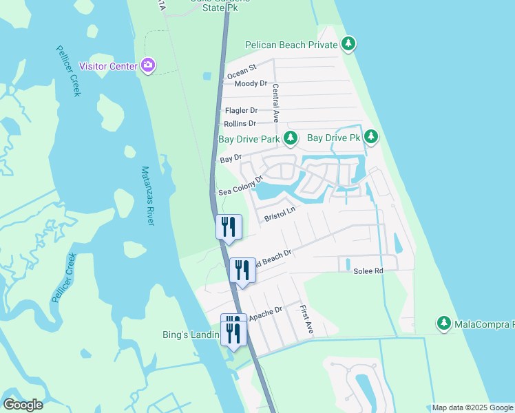 map of restaurants, bars, coffee shops, grocery stores, and more near 17 Bristol Drive in Palm Coast