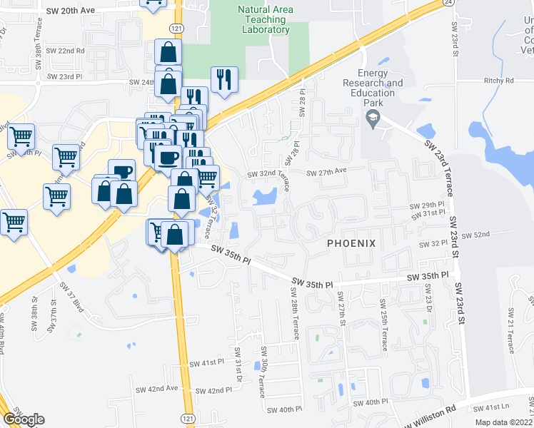 map of restaurants, bars, coffee shops, grocery stores, and more near in Gainesville