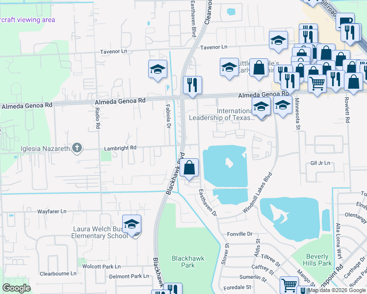 map of restaurants, bars, coffee shops, grocery stores, and more near 9417 Lambright Road in Houston