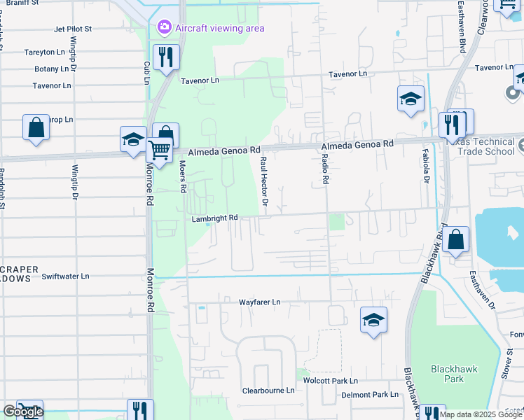 map of restaurants, bars, coffee shops, grocery stores, and more near 9918 Raul Hector Drive in Houston