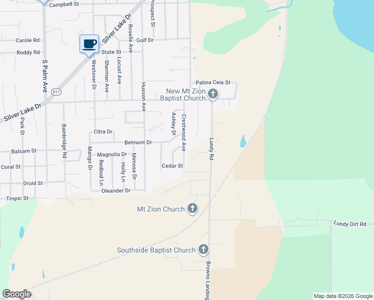 map of restaurants, bars, coffee shops, grocery stores, and more near 133 Crestwood Avenue in Palatka