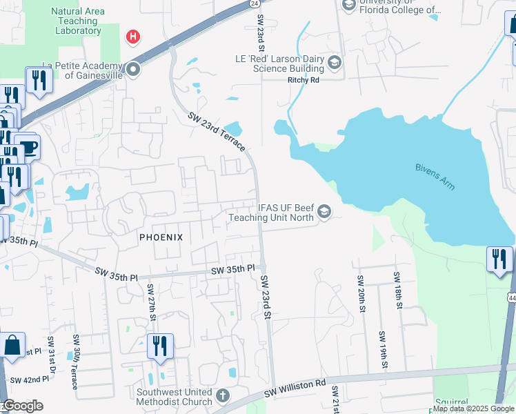 map of restaurants, bars, coffee shops, grocery stores, and more near in Gainesville
