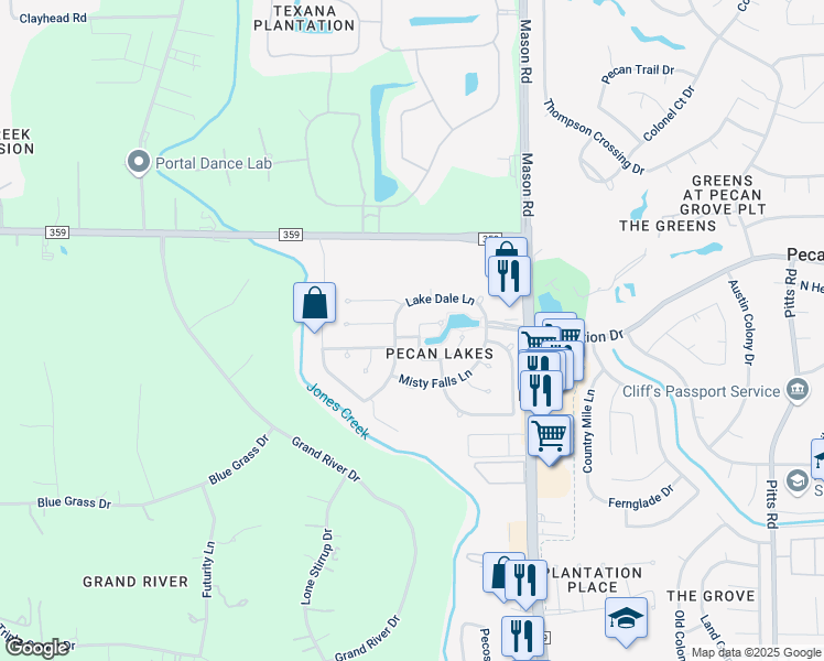 map of restaurants, bars, coffee shops, grocery stores, and more near 1923 Shining Stream Lane in Richmond