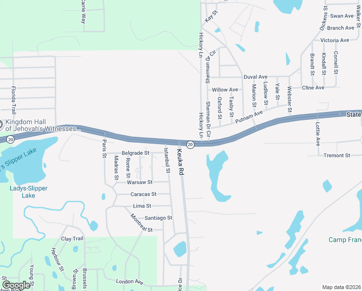 map of restaurants, bars, coffee shops, grocery stores, and more near 101 Hickory Lane in Interlachen