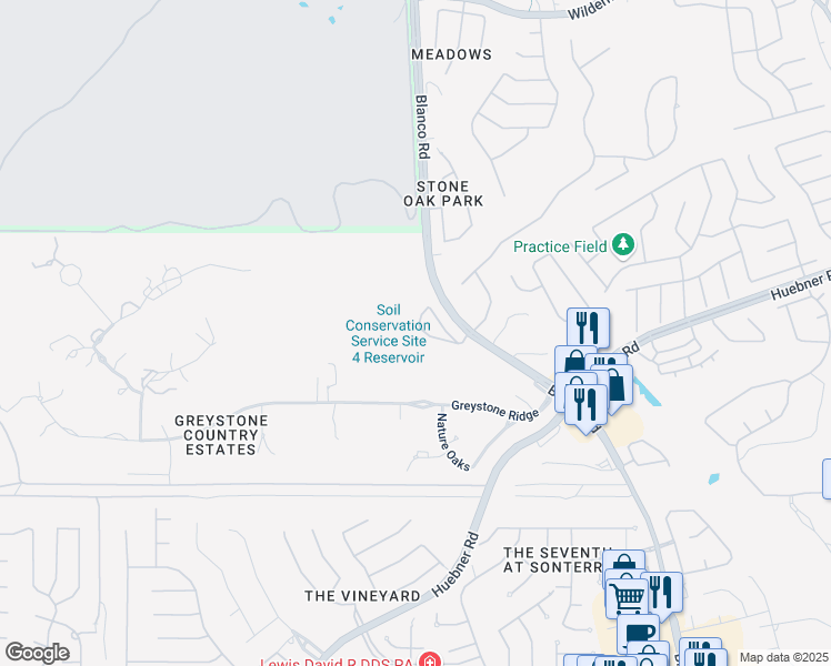 map of restaurants, bars, coffee shops, grocery stores, and more near 1439 Melanie Circle in San Antonio